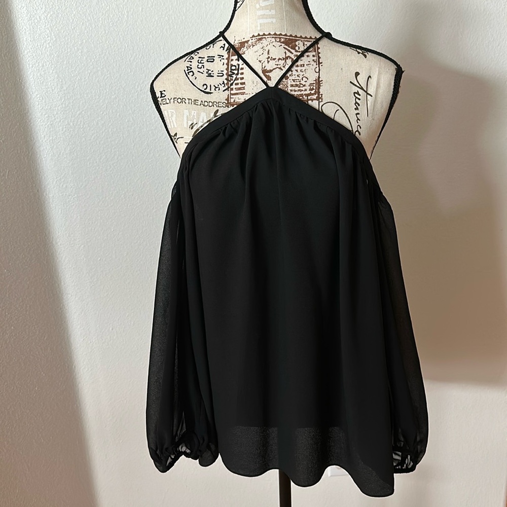 Large Black Blouse from 1.State with chiffon sleeves.
